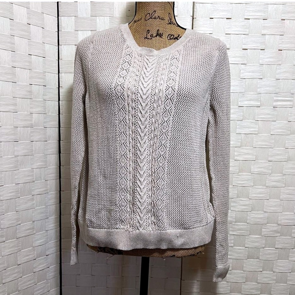 Nine West Vintage America Knit Sweater Cable Pattern Front Detail Tan Sz Large